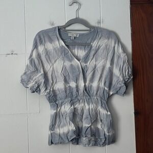 SHE SKY Tie Dye V Neck Dolman Sleeve Smocked Waist Blouse Top Womens Size S